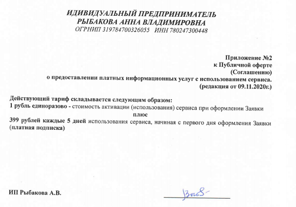 Тарифы за подписку сервиса